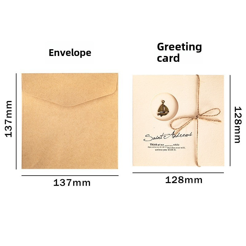 Creative Retro Greeting Card Kraft Paper Dried Flower Blessing Card Simple DIY Birthday Qixi Christmas Mid-Autumn Festival