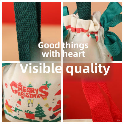 New Products in Stock Christmas Eve Apple Canvas Bag Christmas Gift Gift Bag Drawstring Drawstring Pocket Hand-Held Packing Bags