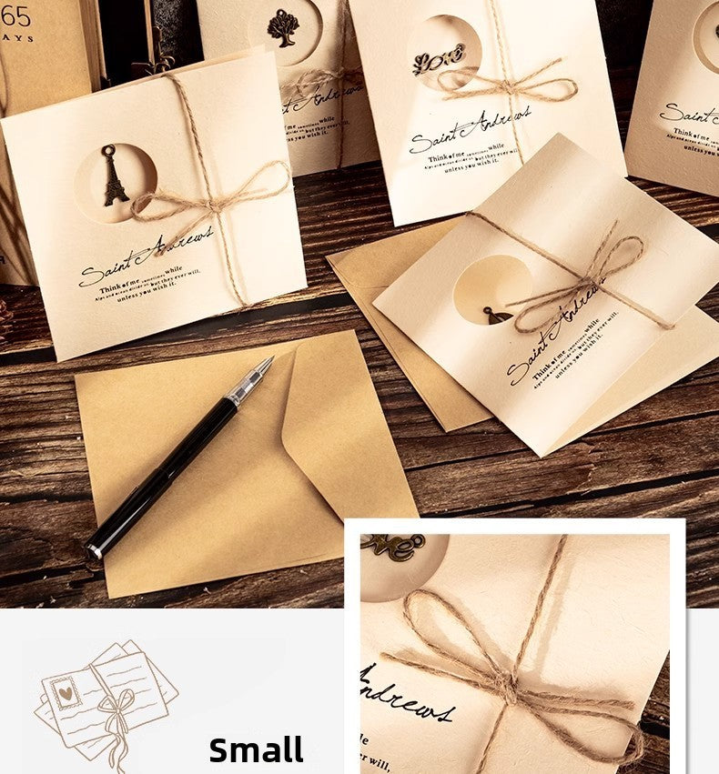 Creative Retro Greeting Card Kraft Paper Dried Flower Blessing Card Simple DIY Birthday Qixi Christmas Mid-Autumn Festival