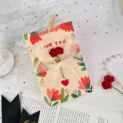 Dried Flower Greeting Card Artificial Flower Greeting Card Rose Greeting Card Gift with Birthday Gift for Girlfriend