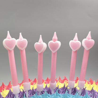 Creative Short Rod Light Birthday Cake Decoration Candle Ornaments Red Pink Cartoon Love Candle with Base