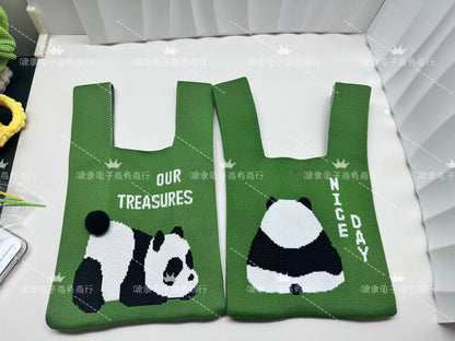 Panda Knitted National Style Panda Moon Cake Handbag Baking Green Bean Cake Biscuit Packaging Knitted Gift Band Gift