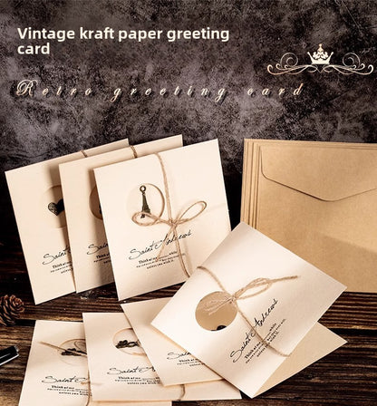 Creative Retro Greeting Card Kraft Paper Dried Flower Blessing Card Simple DIY Birthday Qixi Christmas Mid-Autumn Festival