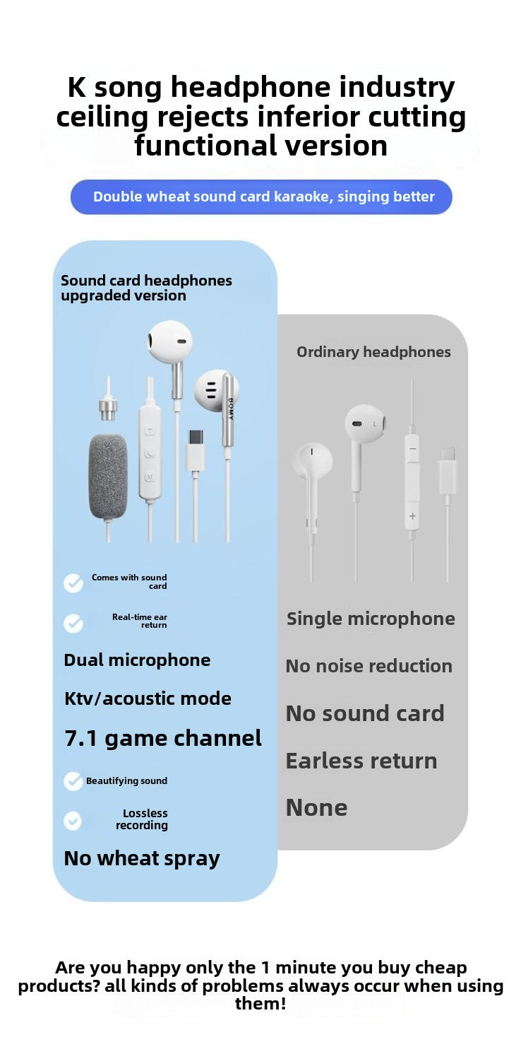 Platinum Mai SK7Dual Microphone K Song Headset Wired with Sound Card Monitor Computer Game for Apple Huawei