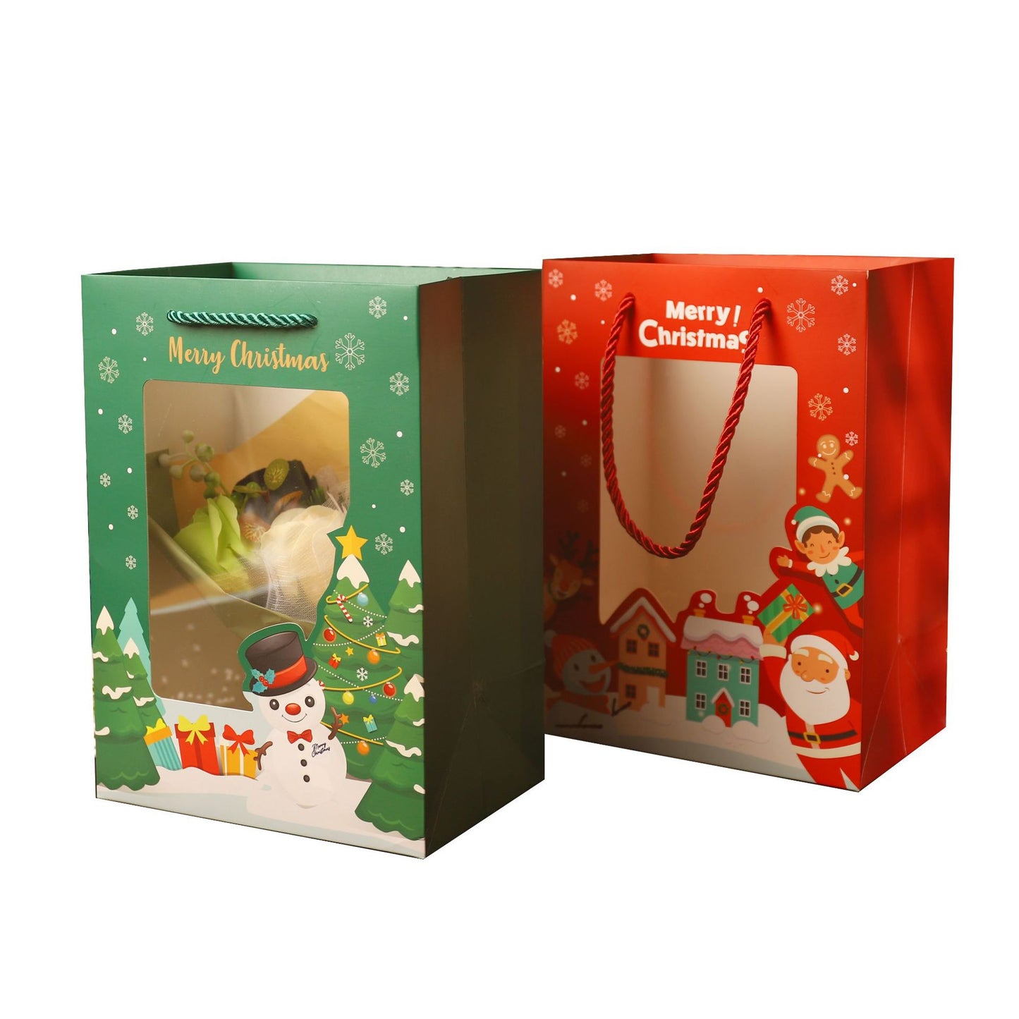 Christmas Transparent Window Handbag Paper Bag Cartoon Christmas Packaging Gift Bag Christmas Gift Bag