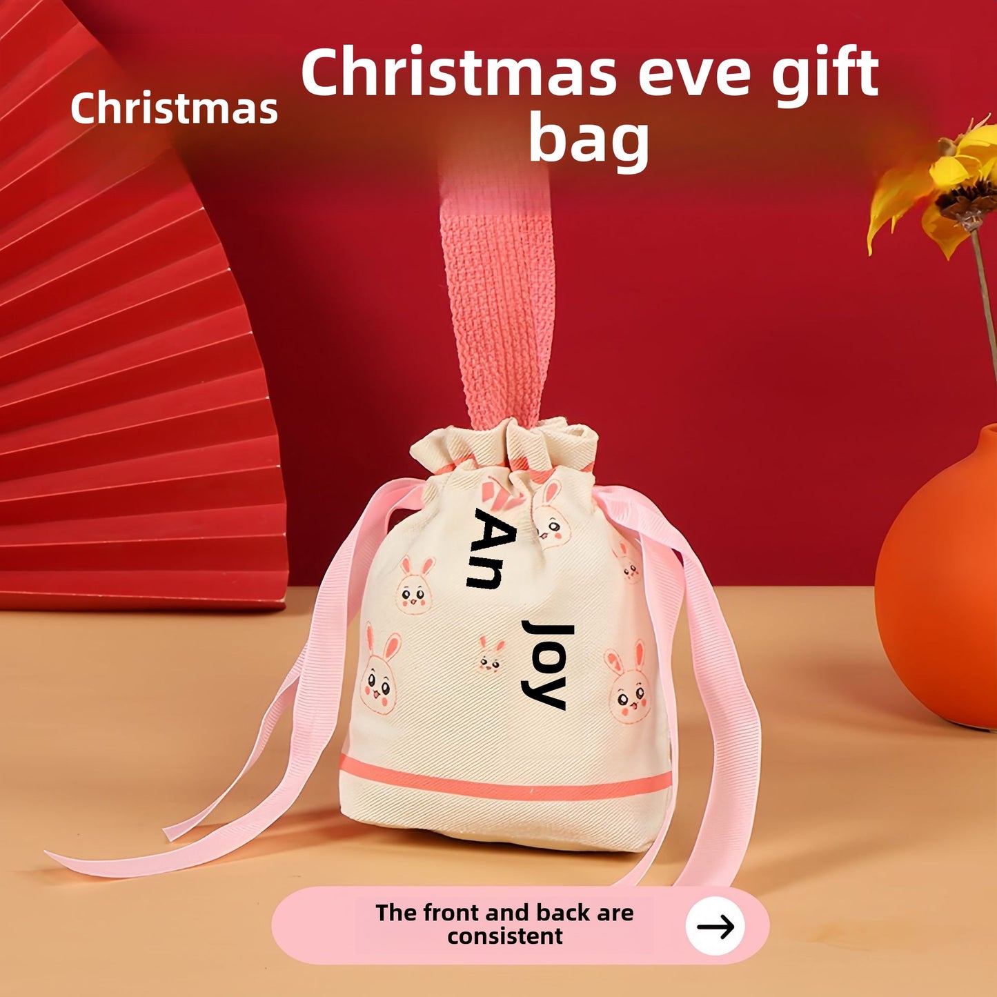 New Products in Stock Christmas Eve Apple Canvas Bag Christmas Gift Gift Bag Drawstring Drawstring Pocket Hand-Held Packing Bags