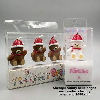 Individually Packaged Cute Waving Scarf Christmas Hat Bear Birthday Candle Christmas Party Cake Decoration Candle