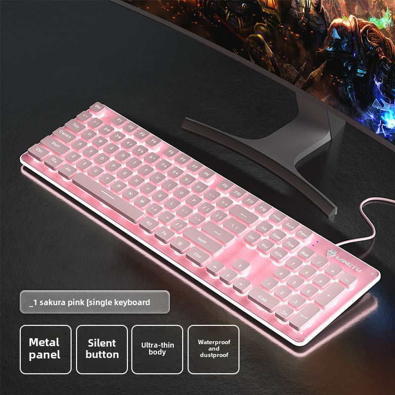 Wolf Road L1Mute Keyboard Mouse Suit Wired Luminous Computer Office Universal Double Injection Non-Fading Key Cap