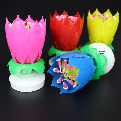 Birthday Candle Electronic Lotus Double Layer Flowering Rotating Birthday Party Atmosphere Cake Decorative Creative Musical Candle