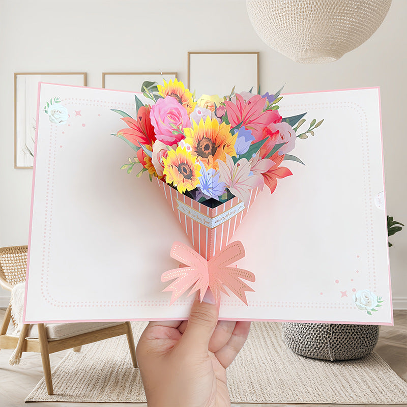 Birthday Stereoscopic Greeting Cards 3D Bouquet Card Thanksgiving Gift Teacher Creative Gift Decoration