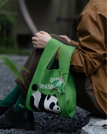 Panda Knitted National Style Panda Moon Cake Handbag Baking Green Bean Cake Biscuit Packaging Knitted Gift Band Gift