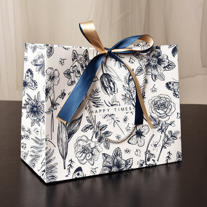 In stock gift bag color paper bag packaging bag with ribbon holiday gift bag clothing handbag clothing