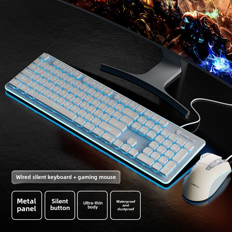 Wolf Road L1Mute Keyboard Mouse Suit Wired Luminous Computer Office Universal Double Injection Non-Fading Key Cap