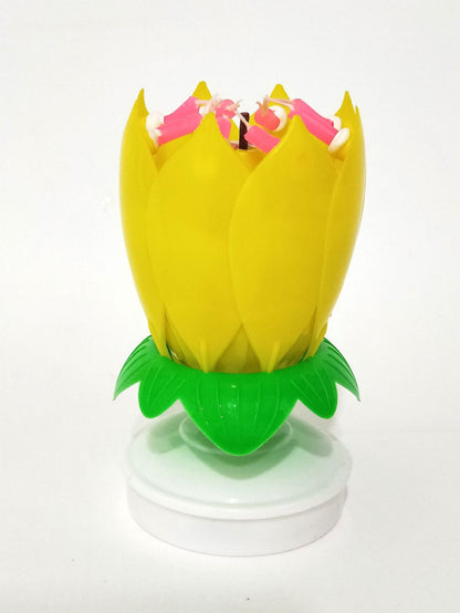 Birthday Candle Electronic Lotus Double Layer Flowering Rotating Birthday Party Atmosphere Cake Decorative Creative Musical Candle