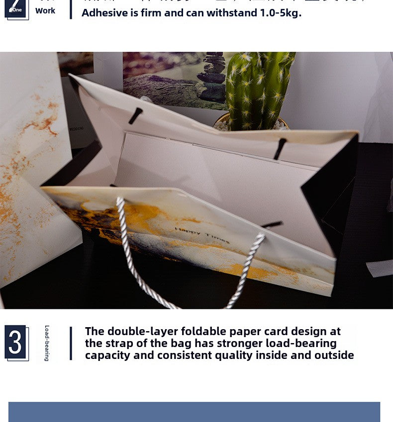 New Marbling Gift Bag Fashion Handbag with Ribbon Packaging Bag in Stock Clothing Paper Bag Candy Bag