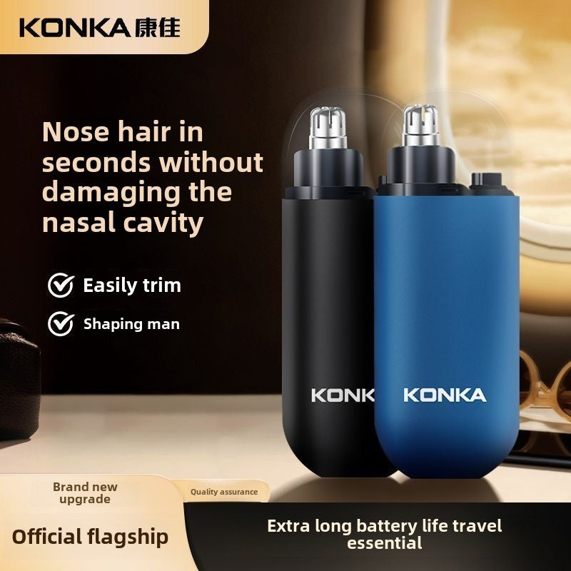 Konka Nose Hair Trimmer Boys Electric Portable Nose Scraper Double Blade Scissors Men's Nose Cleaner