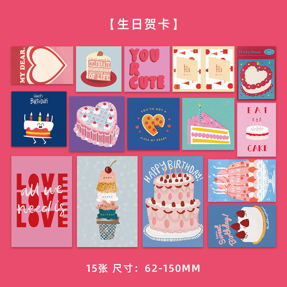 15 Birthday Greeting Cards Cake Series Cards Romantic Blessing Postcards Bedroom Dorm Decorative Wall Sticker