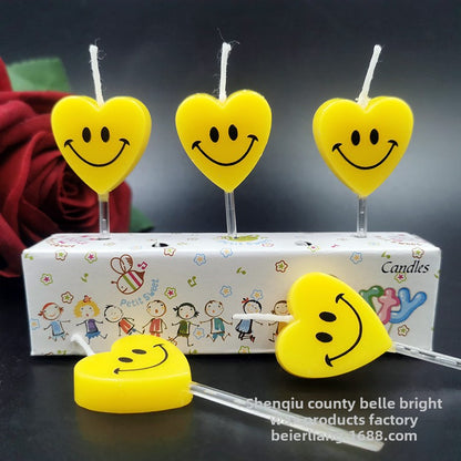 Direct Selling Children's Creative Heart-Shaped Smiling Face Birthday Candle Cake Decoration Full-Year Birthday Party Candle