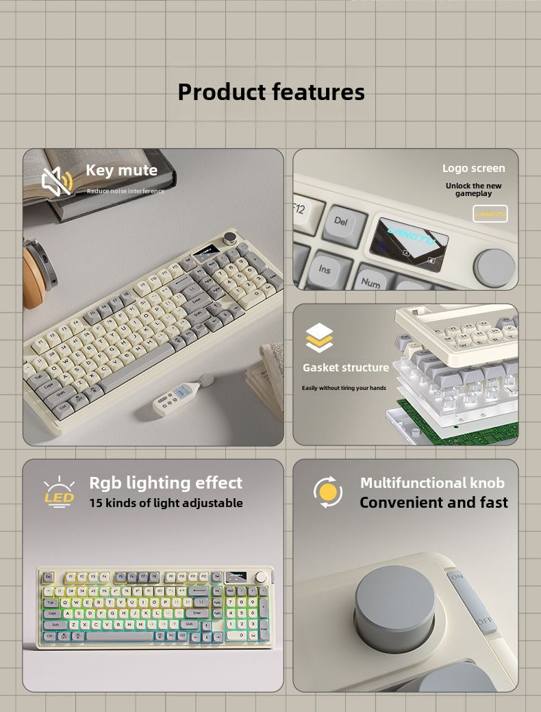 Wolf Road LX980Wired Mute Keyboard Suit RGB Display Screen98Matching Computer Office Typing Game Universal