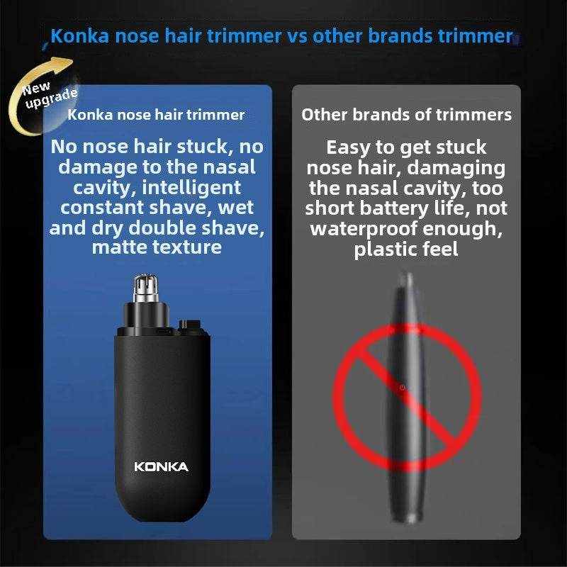 Konka Nose Hair Trimmer Boys Electric Portable Nose Scraper Double Blade Scissors Men's Nose Cleaner