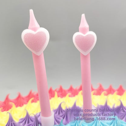 Creative Short Rod Light Birthday Cake Decoration Candle Ornaments Red Pink Cartoon Love Candle with Base