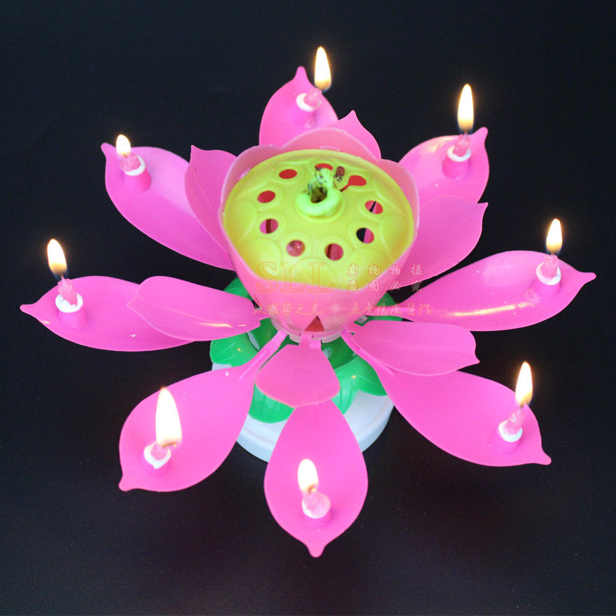 Birthday Candle Electronic Lotus Double Layer Flowering Rotating Birthday Party Atmosphere Cake Decorative Creative Musical Candle