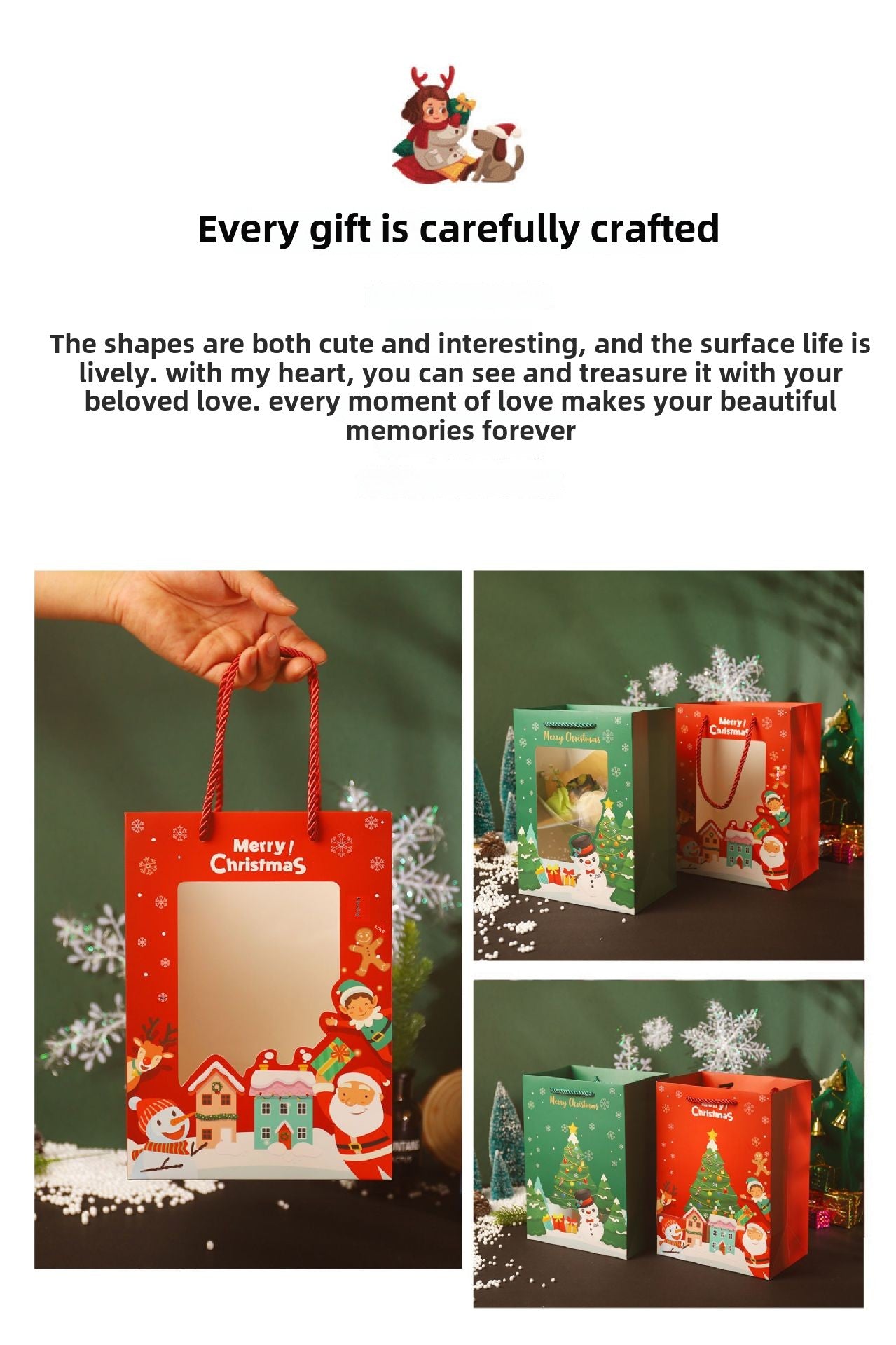 Christmas Transparent Window Handbag Paper Bag Cartoon Christmas Packaging Gift Bag Christmas Gift Bag