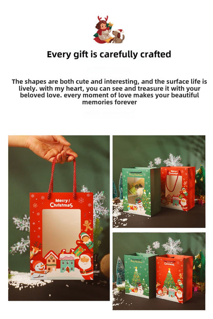 Christmas Transparent Window Handbag Paper Bag Cartoon Christmas Packaging Gift Bag Christmas Gift Bag