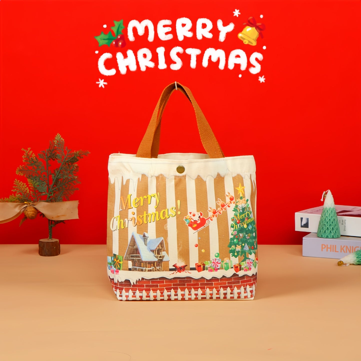 New Products in Stock Christmas Eve Apple Canvas Bag Christmas Gift Gift Bag Drawstring Drawstring Pocket Hand-Held Packing Bags