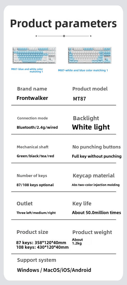 Pioneer Wireless Bluetooth Three-Model Mechanical Keyboard Keyclick Linear Action Computer E-Sports Gaming Office Keyboard Alternate Action Or Ergonamic