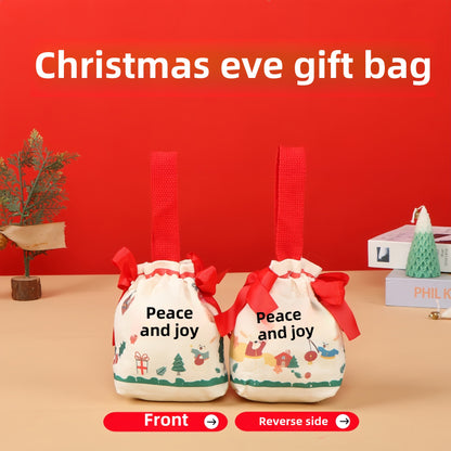 New Products in Stock Christmas Eve Apple Canvas Bag Christmas Gift Gift Bag Drawstring Drawstring Pocket Hand-Held Packing Bags