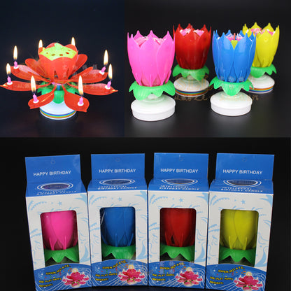 Birthday Candle Electronic Lotus Double Layer Flowering Rotating Birthday Party Atmosphere Cake Decorative Creative Musical Candle