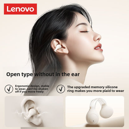 Lenovo Bluetooth Headset Gas Bone Conduction Clip-on Sports Running Non in-Ear Noise Reduction Student Party Female2024New