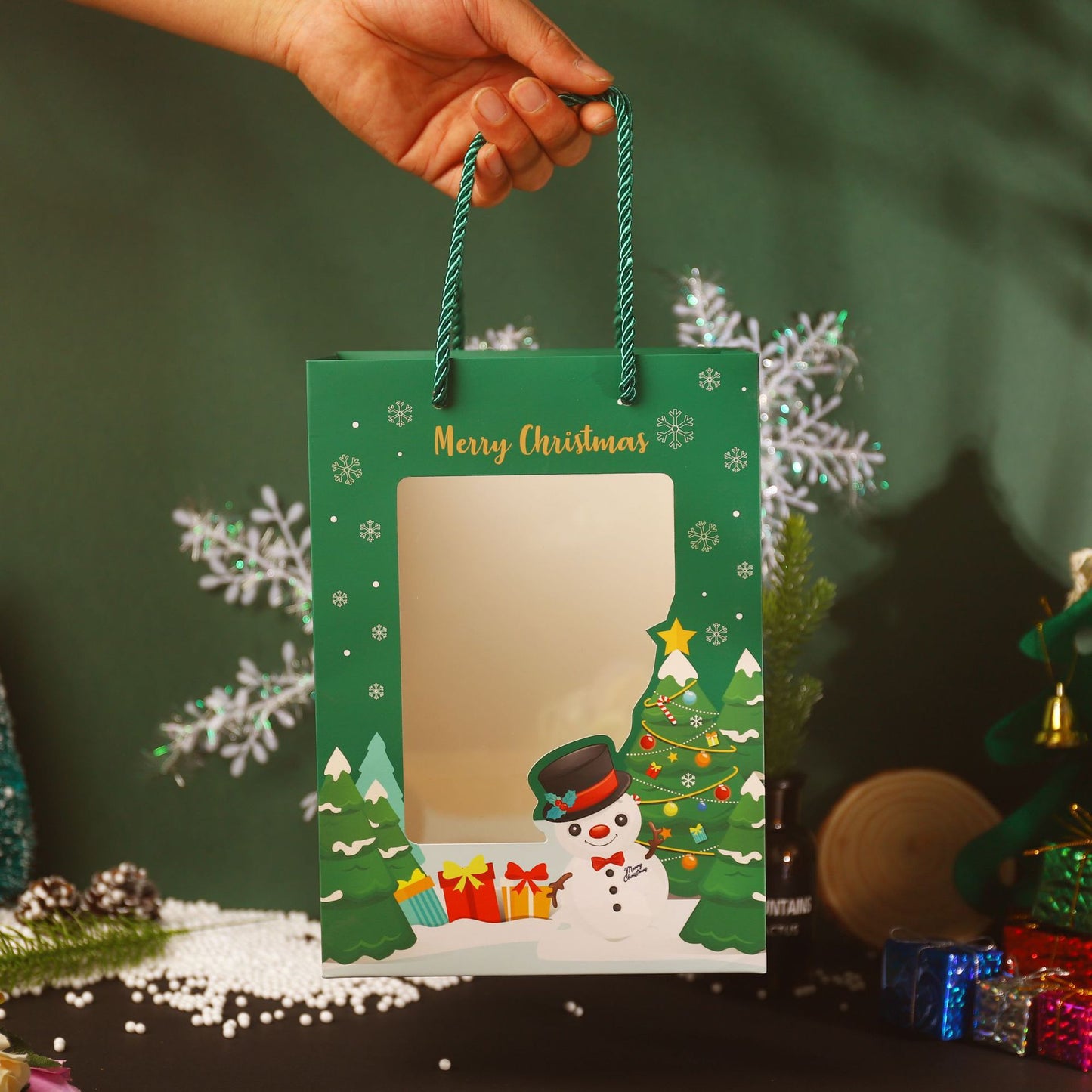 Christmas Transparent Window Handbag Paper Bag Cartoon Christmas Packaging Gift Bag Christmas Gift Bag