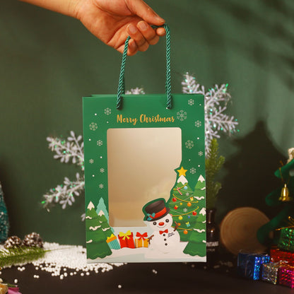 Christmas Transparent Window Handbag Paper Bag Cartoon Christmas Packaging Gift Bag Christmas Gift Bag