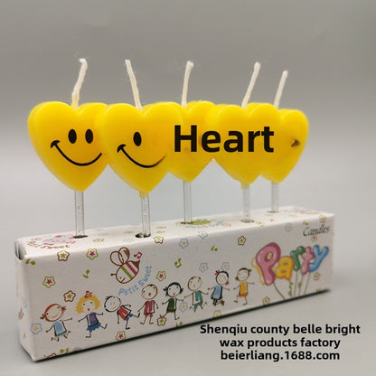 Direct Selling Children's Creative Heart-Shaped Smiling Face Birthday Candle Cake Decoration Full-Year Birthday Party Candle