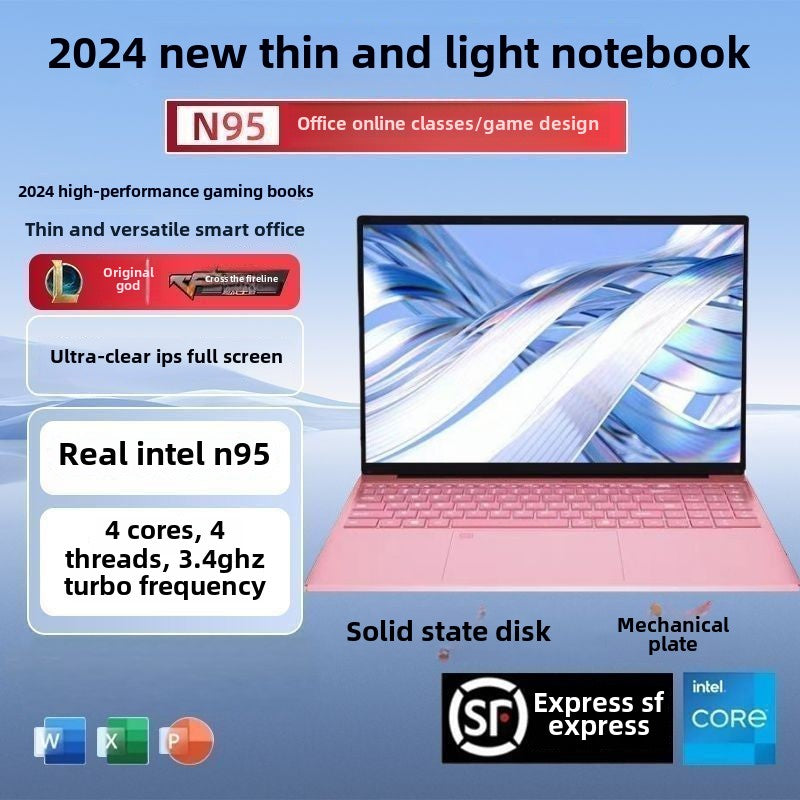 2024Brand New ips Full hd screen/Intel Laptop15.6Ultra-Thin Student Office Game Computer