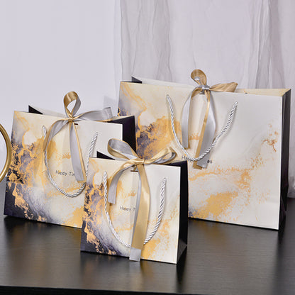 New Marbling Gift Bag Fashion Handbag with Ribbon Packaging Bag in Stock Clothing Paper Bag Candy Bag