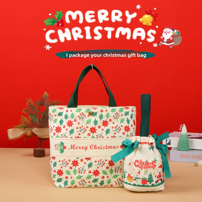 New Products in Stock Christmas Eve Apple Canvas Bag Christmas Gift Gift Bag Drawstring Drawstring Pocket Hand-Held Packing Bags