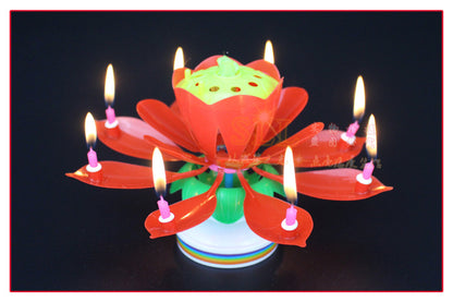 Birthday Candle Electronic Lotus Double Layer Flowering Rotating Birthday Party Atmosphere Cake Decorative Creative Musical Candle