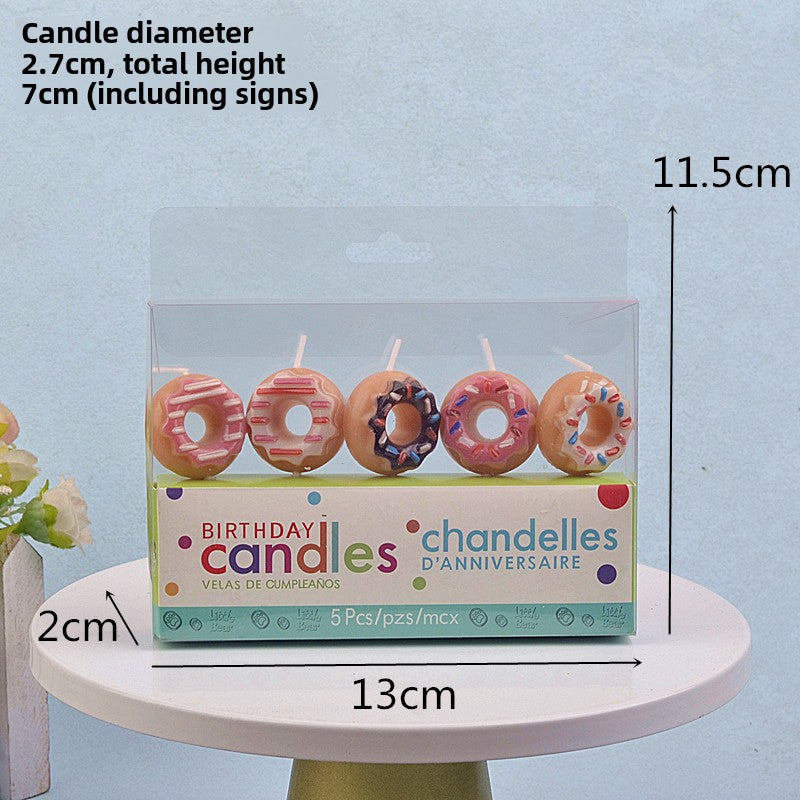 Birthday Decoration Donut Candle Children's Cake Baking Dessert Wish Cute Shape Birthday Candle 5 Pieces