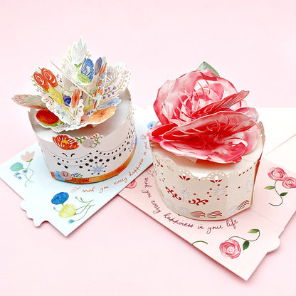 Birthday Stereoscopic Greeting Cards Ins Style 3D Birthday Cake Rose Message Card Creative Folding Blessing Card