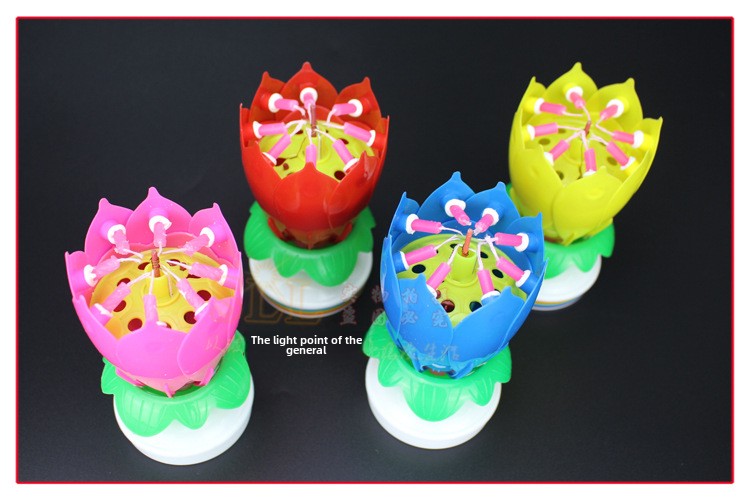 Birthday Candle Electronic Lotus Double Layer Flowering Rotating Birthday Party Atmosphere Cake Decorative Creative Musical Candle