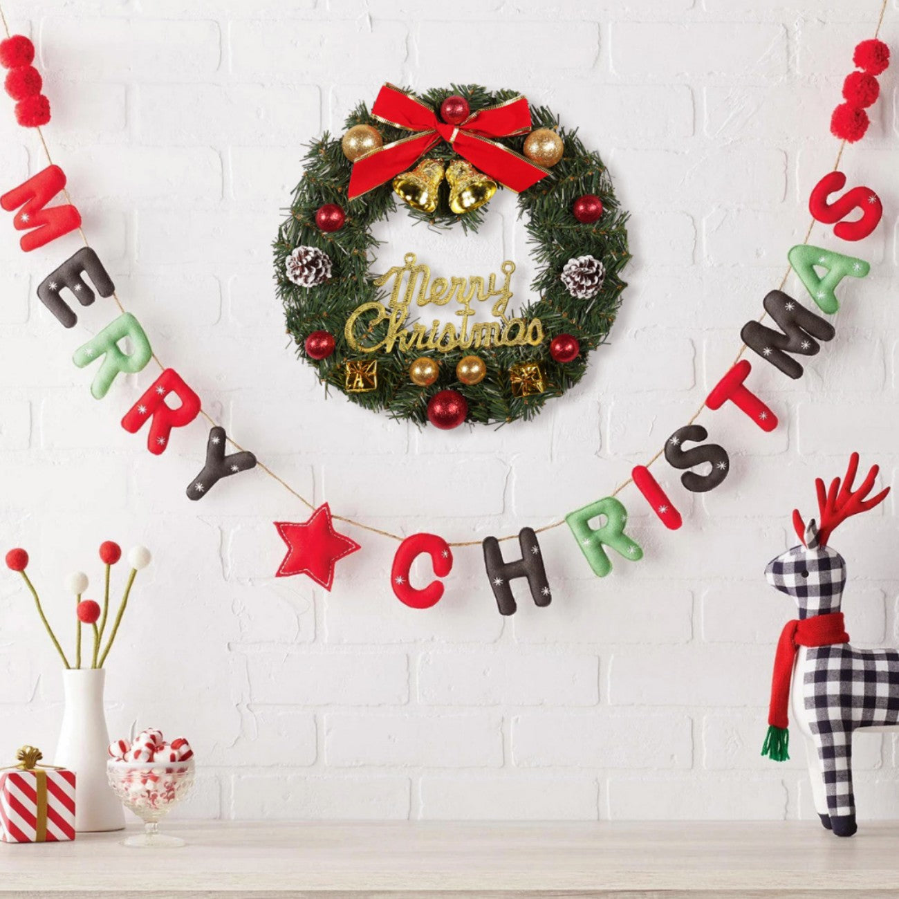 Christmas Decorations Christmas Garland Ornaments Ornaments Wreath Door Hanging Reindeer Arrangement Door Decoration