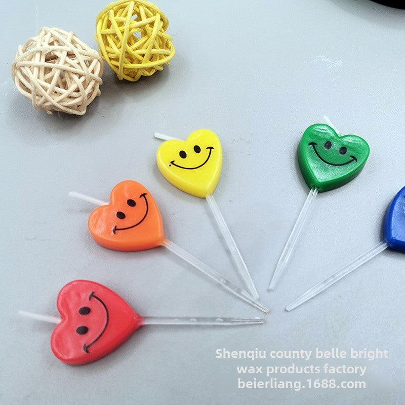 Direct Selling Children's Creative Heart-Shaped Smiling Face Birthday Candle Cake Decoration Full-Year Birthday Party Candle