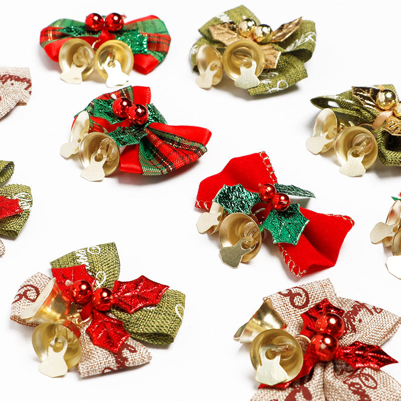 Mini Bow Christmas tree decoration Christmas gift box dress up Christmas DIY accessories bow bell ornaments