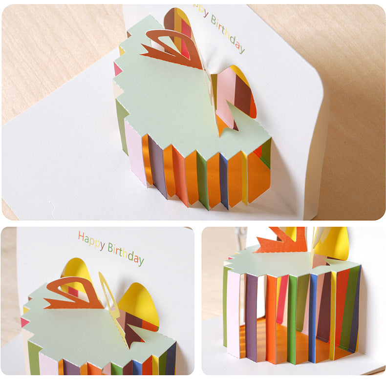 Birthday Cake 3D Stereoscopic Greeting Cards Ins Style Holiday Invitation Girlfriends' Gift Creative Folding Paper Carving Blessing Card