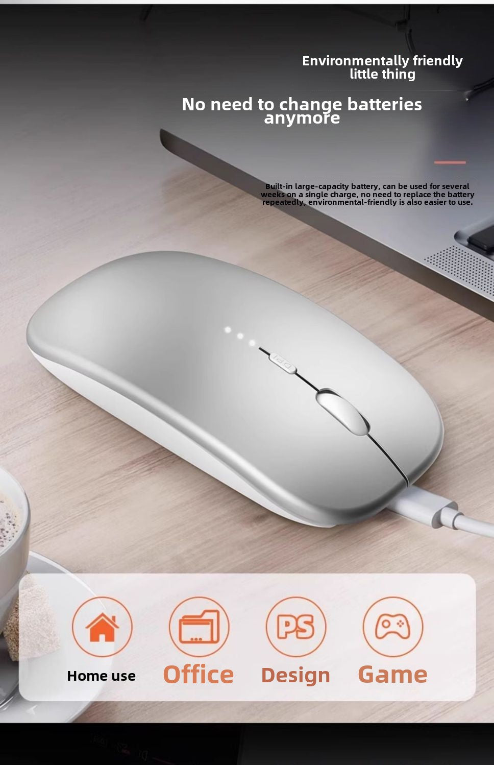 Bluetooth Wireless Mouse Portable Mute Silent Rechargeable Laptop Office Computer Tablet Game Universal