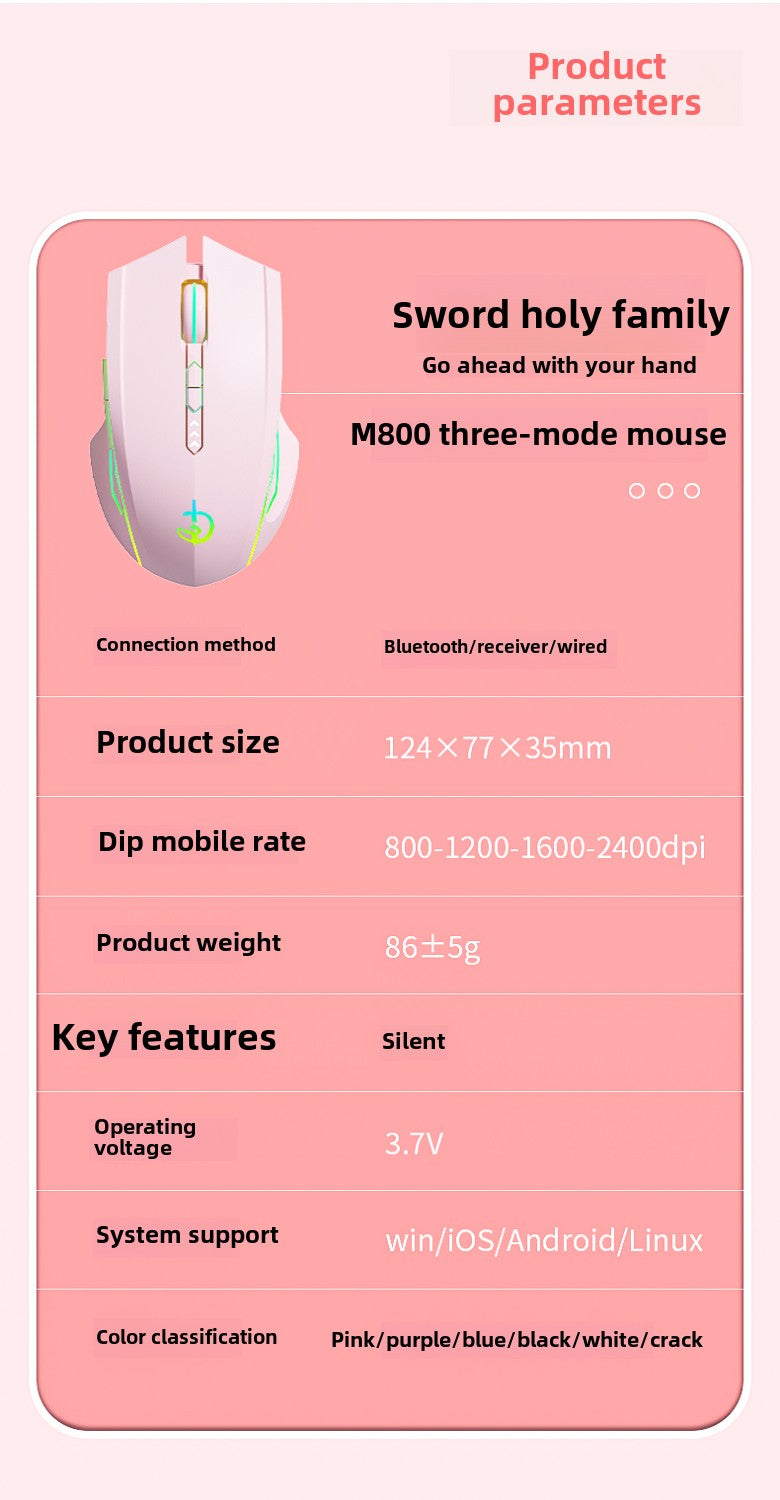 Wireless Mouse Bluetooth Three-Mode Charging Programming Macro Gaming Electronic Sports Dedicated Mute Audio Computer Notebook Universal