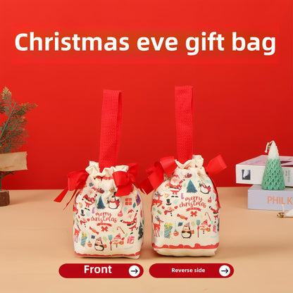 New Products in Stock Christmas Eve Apple Canvas Bag Christmas Gift Gift Bag Drawstring Drawstring Pocket Hand-Held Packing Bags